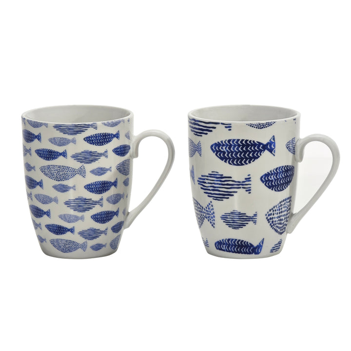 GUSTO CASA - Set 2 Tazze in Porcellana Motivo Marino Blu 35 cl
