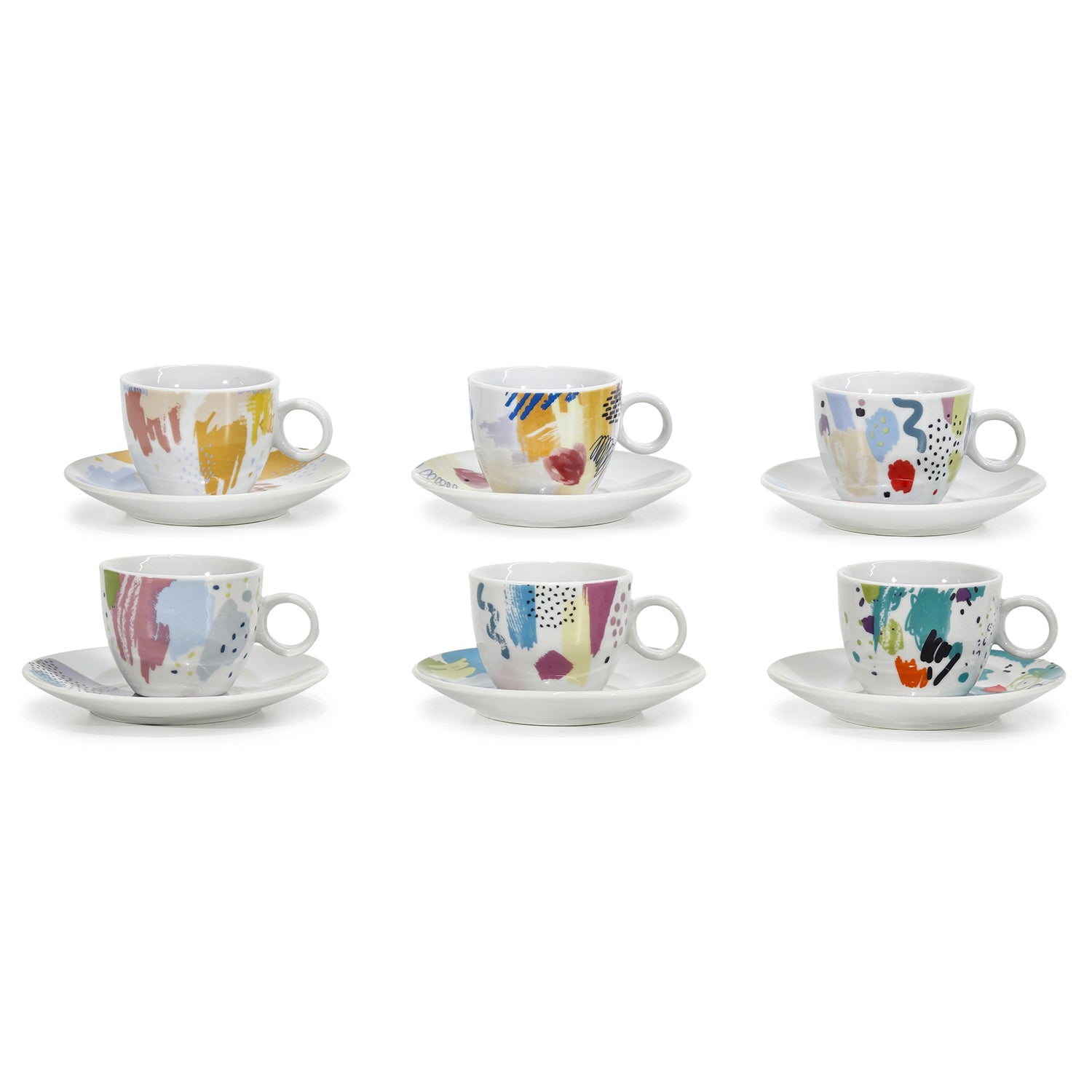 GUSTO CASA - Servizio da caffè in Porcellana 6 tazzine con piattini Fantasia Multicolor
