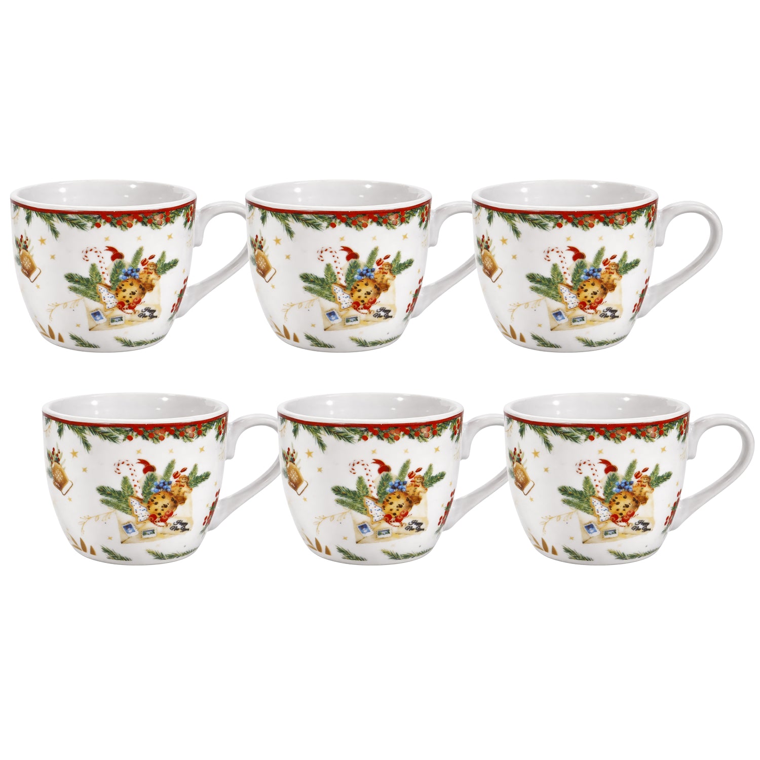 VESTIAMO CASA GRAN NATALE - Set 6 Tazzine da Caffè Natalizie Christmas Cookies in Porcellana 9 cl