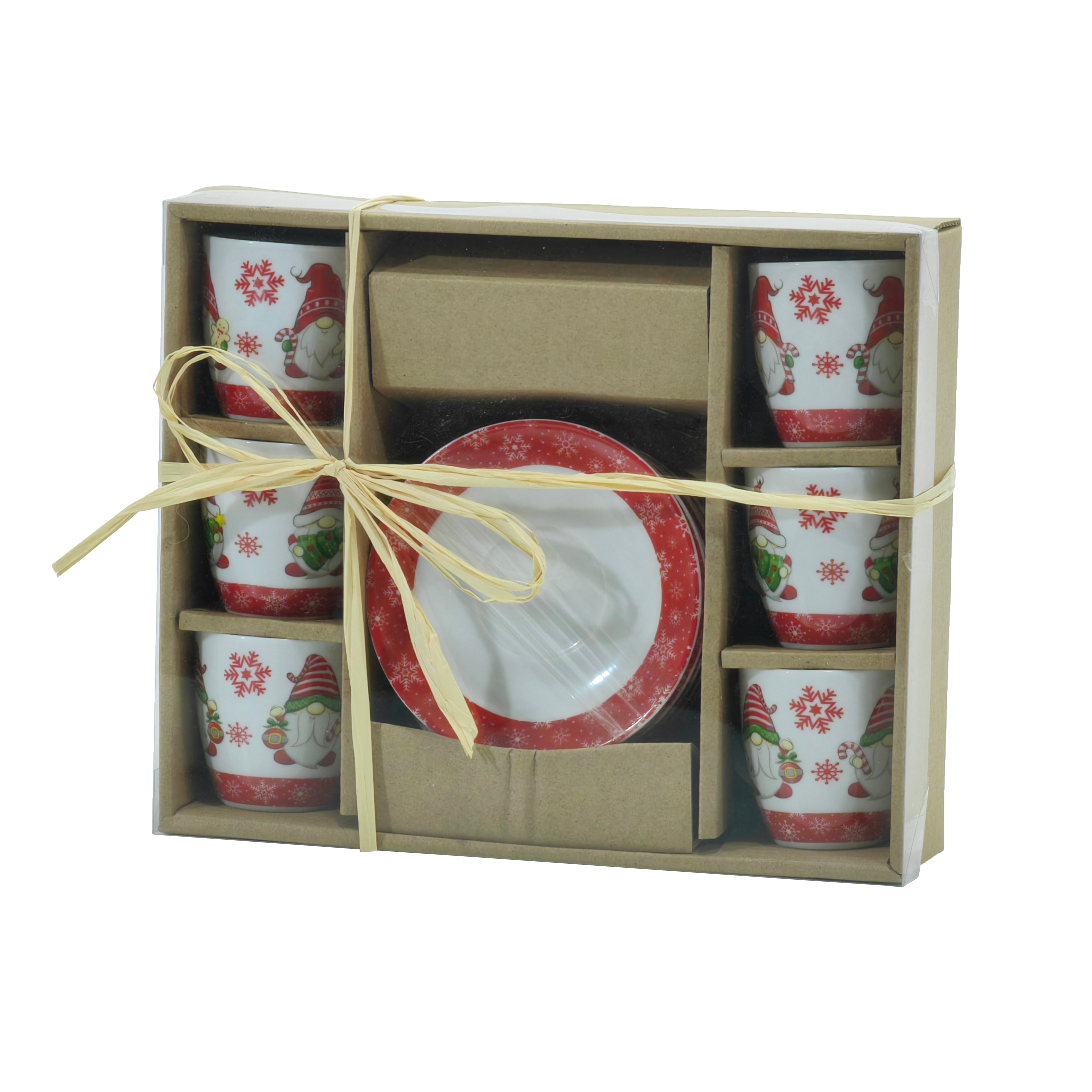 VESTIAMO CASA GRAN NATALE - Servizio da caffè natalizio in porcellana 6 tazzine con piattini Decoro Gnomo