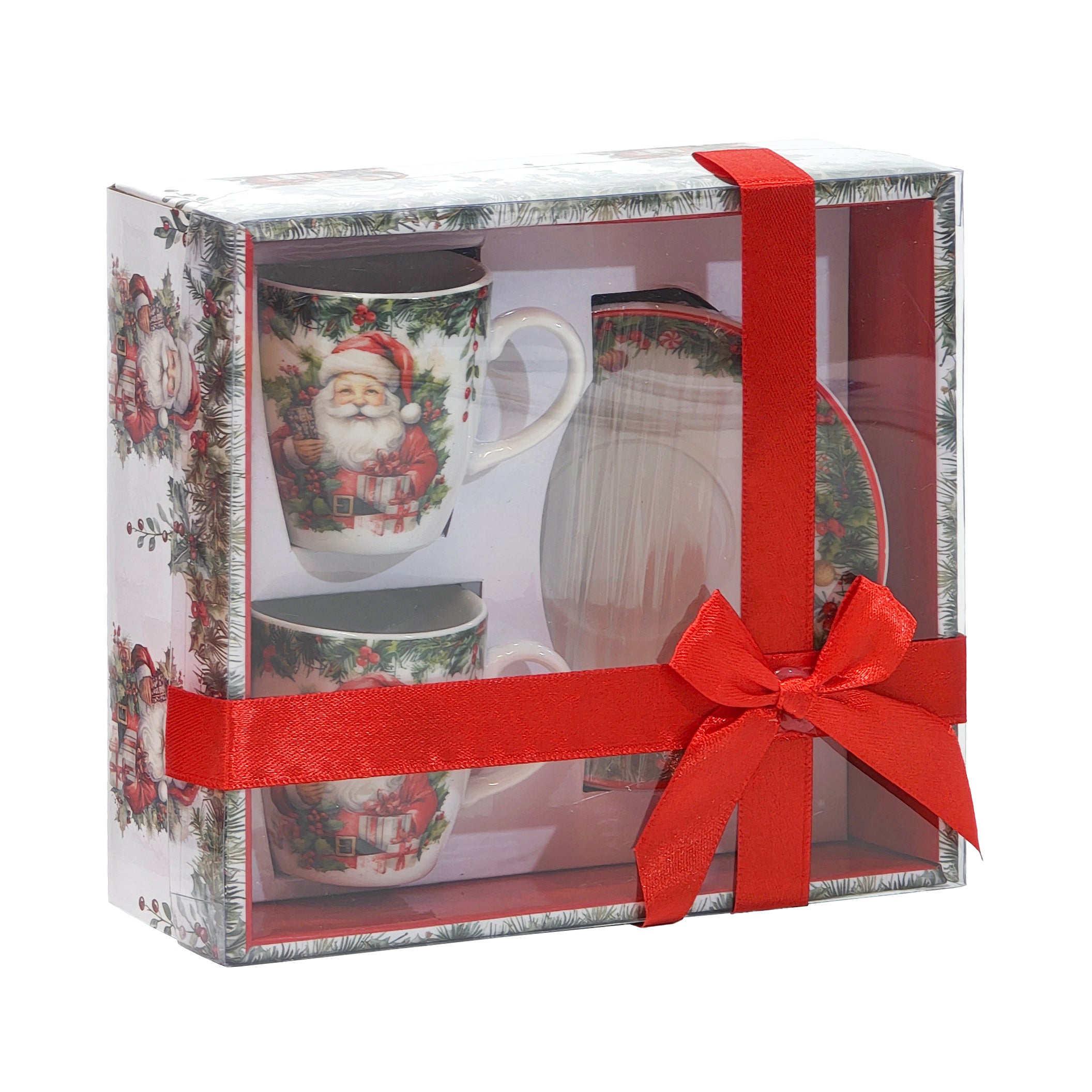 VESTIAMO CASA GRAN NATALE - Set 2 Tazzine da Caffè Natalizie con Piattino in Porcellana 8 cl