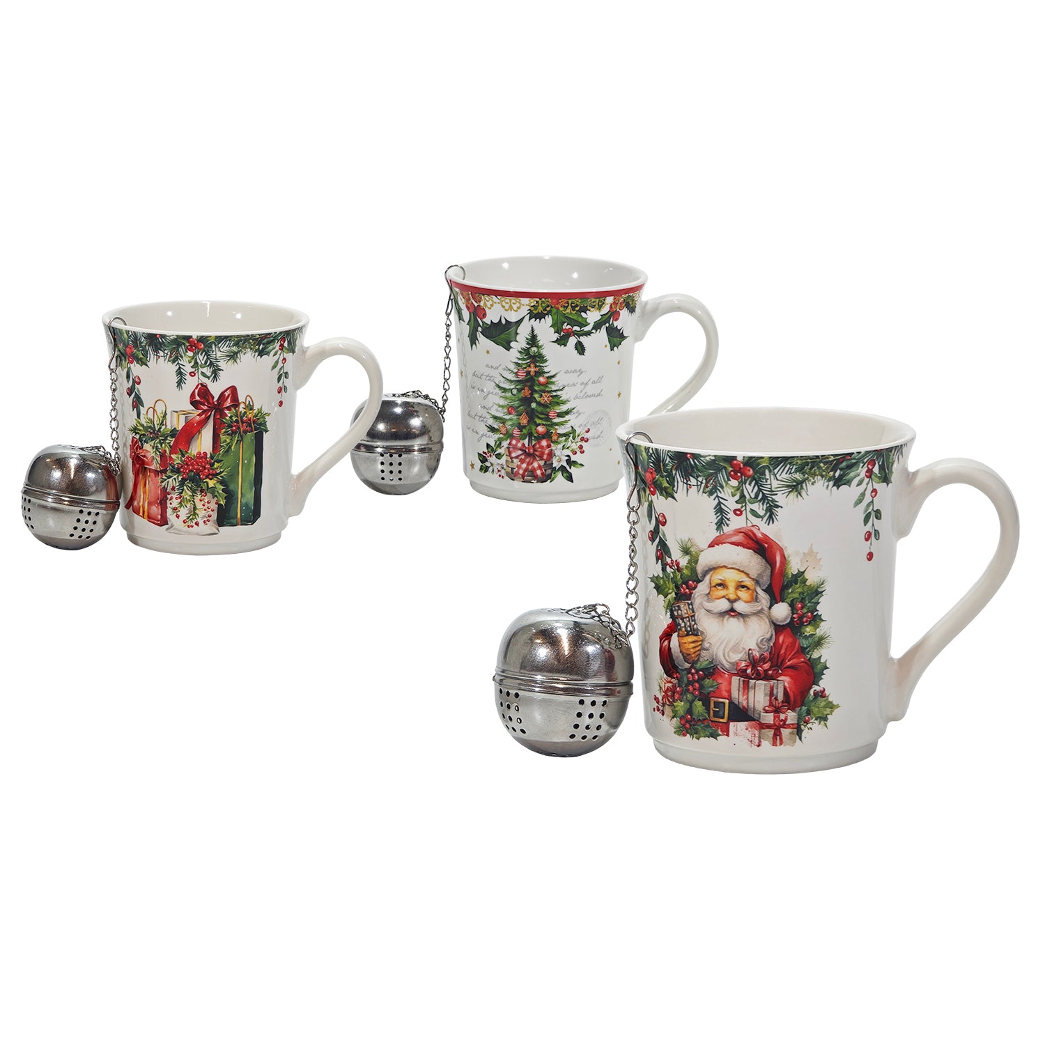 VESTIAMO CASA GRAN NATALE - Tazza Natalizia in Porcellana New Bone China con Infusiera in Acciaio Inox 32 cl