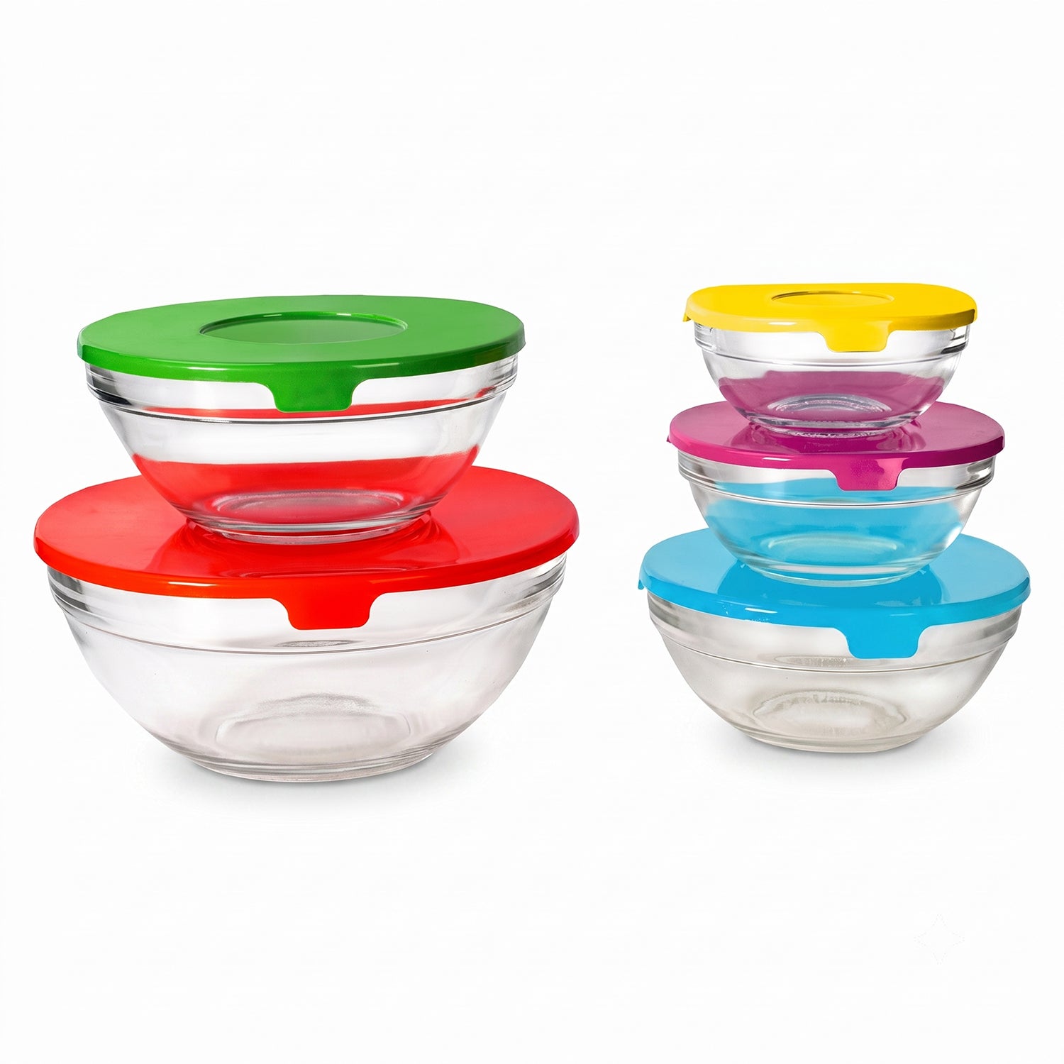 GUSTO CASA - Set 5 Contenitori Food Organizer in Vetro con Coperchio Colorato Salvaspazio