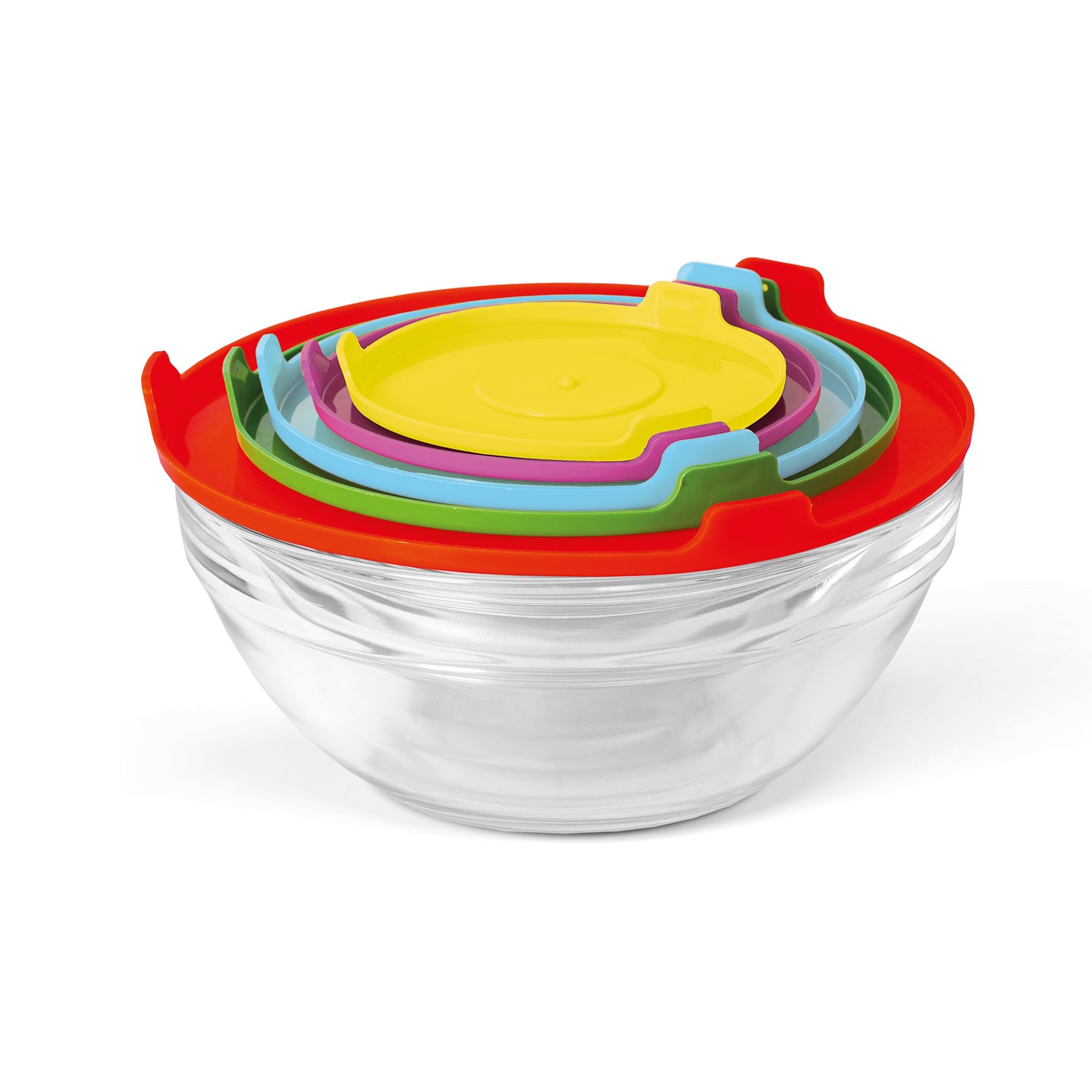 GUSTO CASA - Set 5 Contenitori Food Organizer in Vetro con Coperchio Colorato Salvaspazio