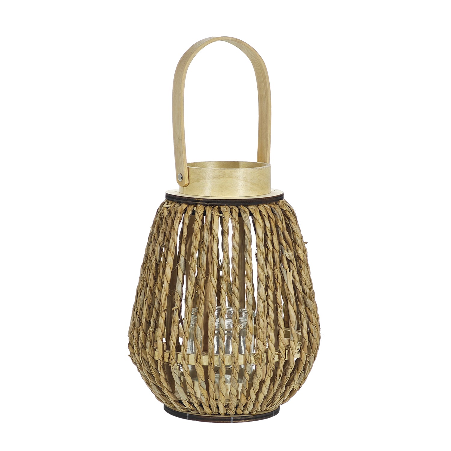 VESTIAMO CASA - Lanterna Portacandela in Legno e Vetro con Manico Naturale h27 cm