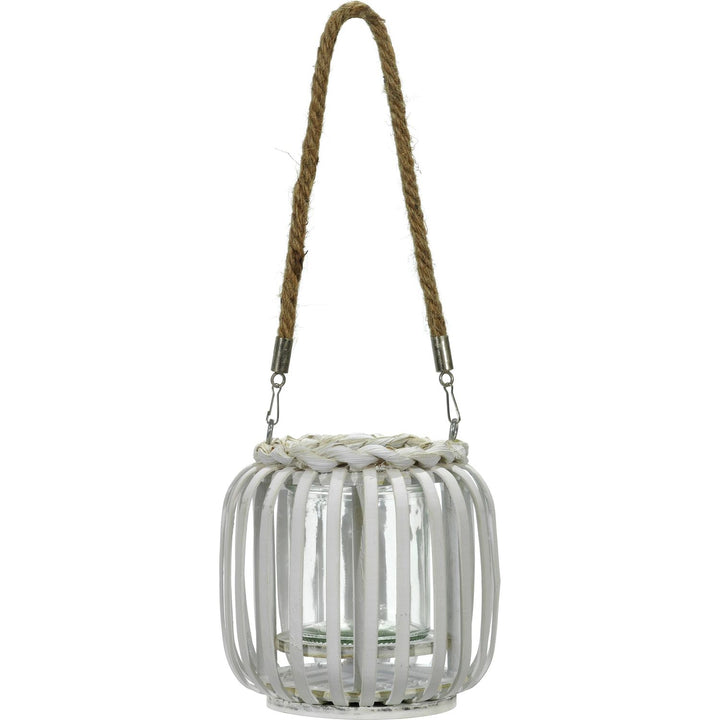VESTIAMO CASA - Lanterna portacandela con cestino in bamboo Bianco h14x14 cm