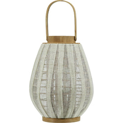 VESTIAMO CASA - Lanterna portacandela con cestino in bamboo e tessuto di lino Bianco - h30 cm diametro 20 cm