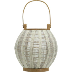 VESTIAMO CASA - Lanterna portacandela con cestino in bamboo e tessuto di lino Bianco - h21 cm diametro 21 cm