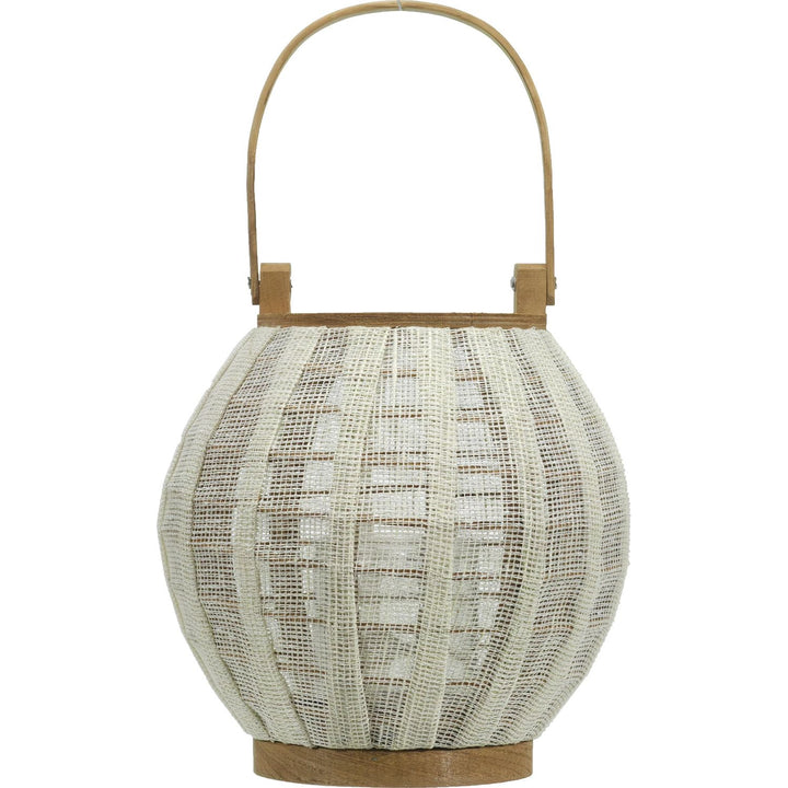 VESTIAMO CASA - Lanterna portacandela con cestino in bamboo e tessuto di lino Bianco - h21 cm diametro 21 cm
