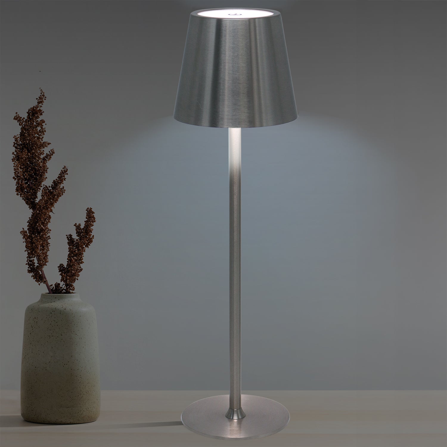 DICTROLUX - Lampada da Tavolo LED Penelope Touch Silver Dimmerabile Cordless USB