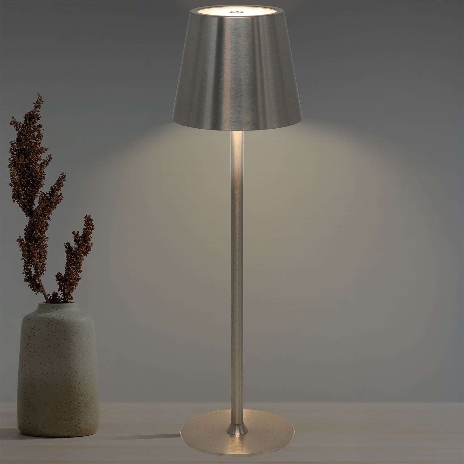 DICTROLUX - Lampada da Tavolo LED Penelope Touch Silver Dimmerabile Cordless USB