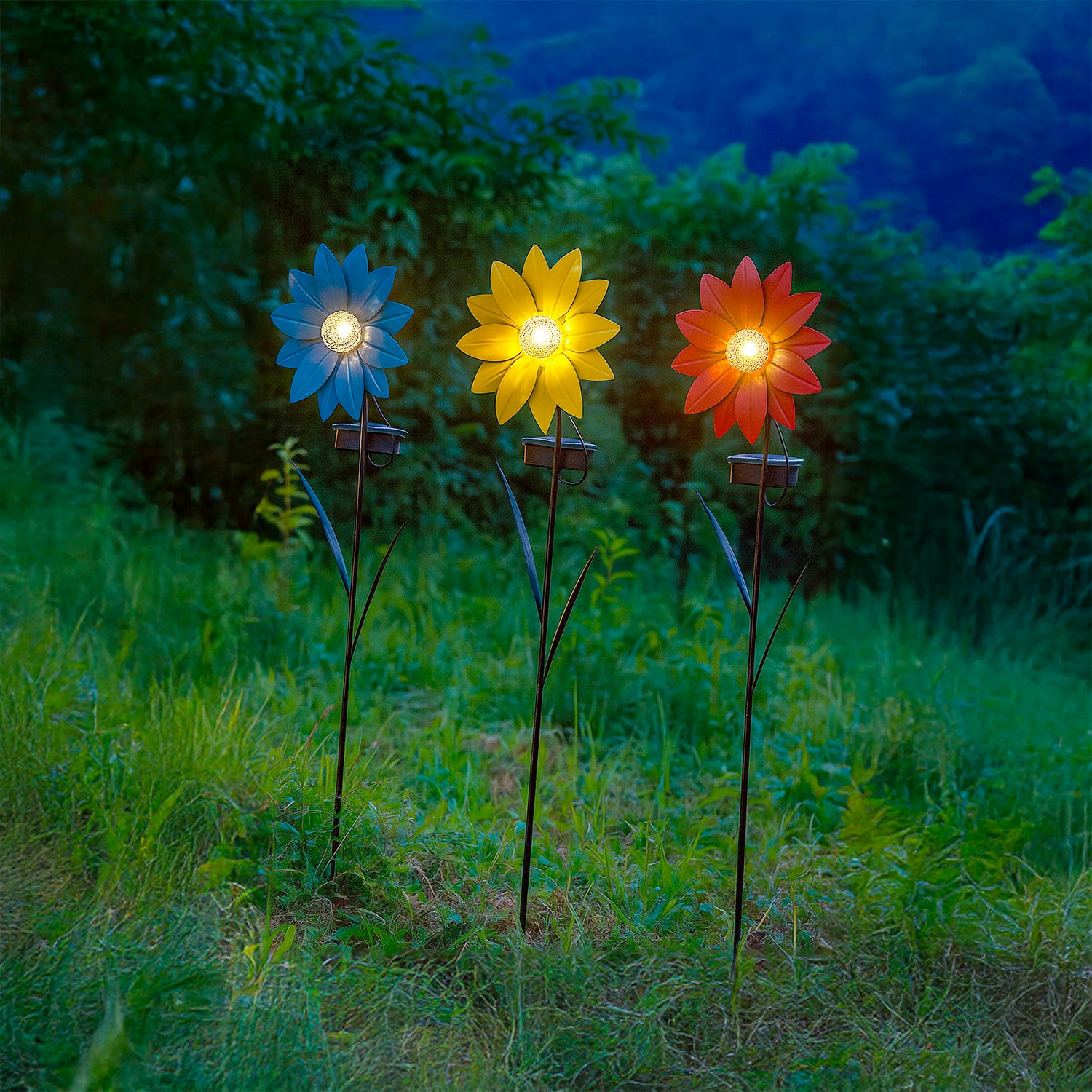DICTROLUX - Lampada Solare Led a Fiore da giardino in metallo con picchetto h48 cm