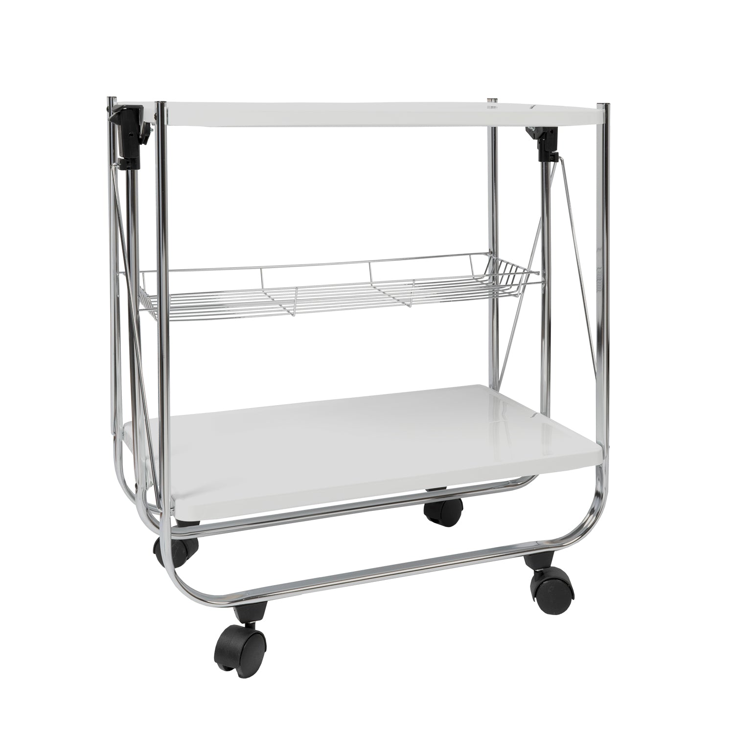 VESTIAMO CASA - Carrello da Cucina Pieghevole Salvaspazio in metallo Bianco Karry&Go - h70x68x40 cm