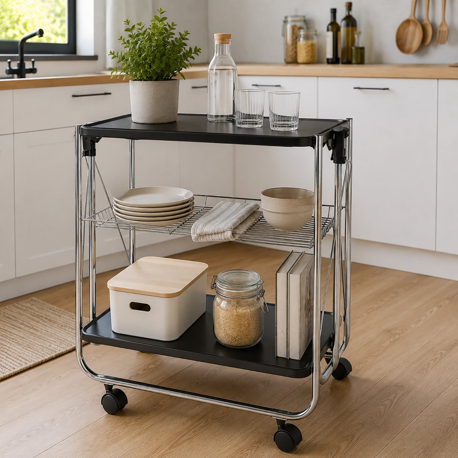 VESTIAMO CASA - Carrello multiuso nero in metallo Karry&Go - h70x68x40 cm