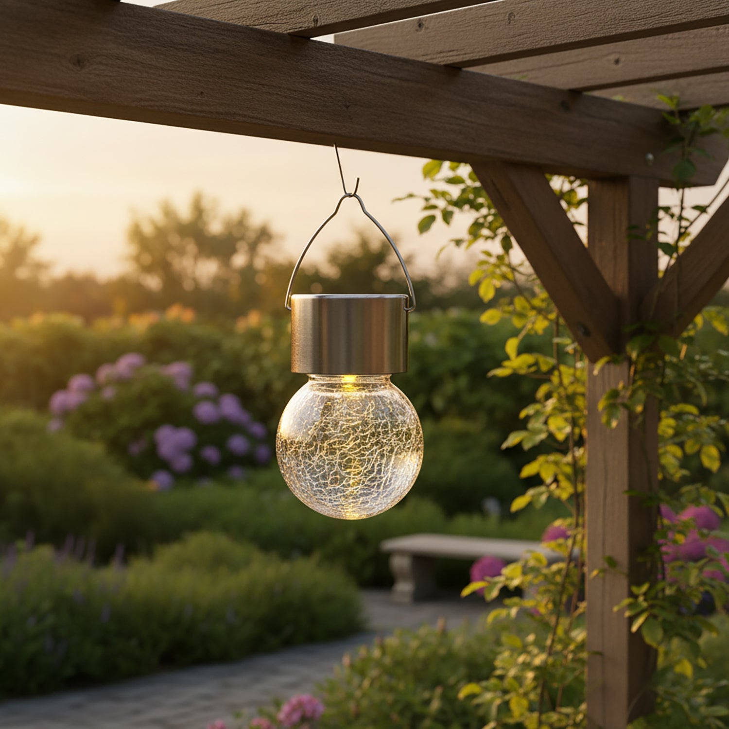 DICTROLUX - Lanterna Solare LED da giardino in Vetro e Acciaio Inox Luce Calda diametro 6 cm
