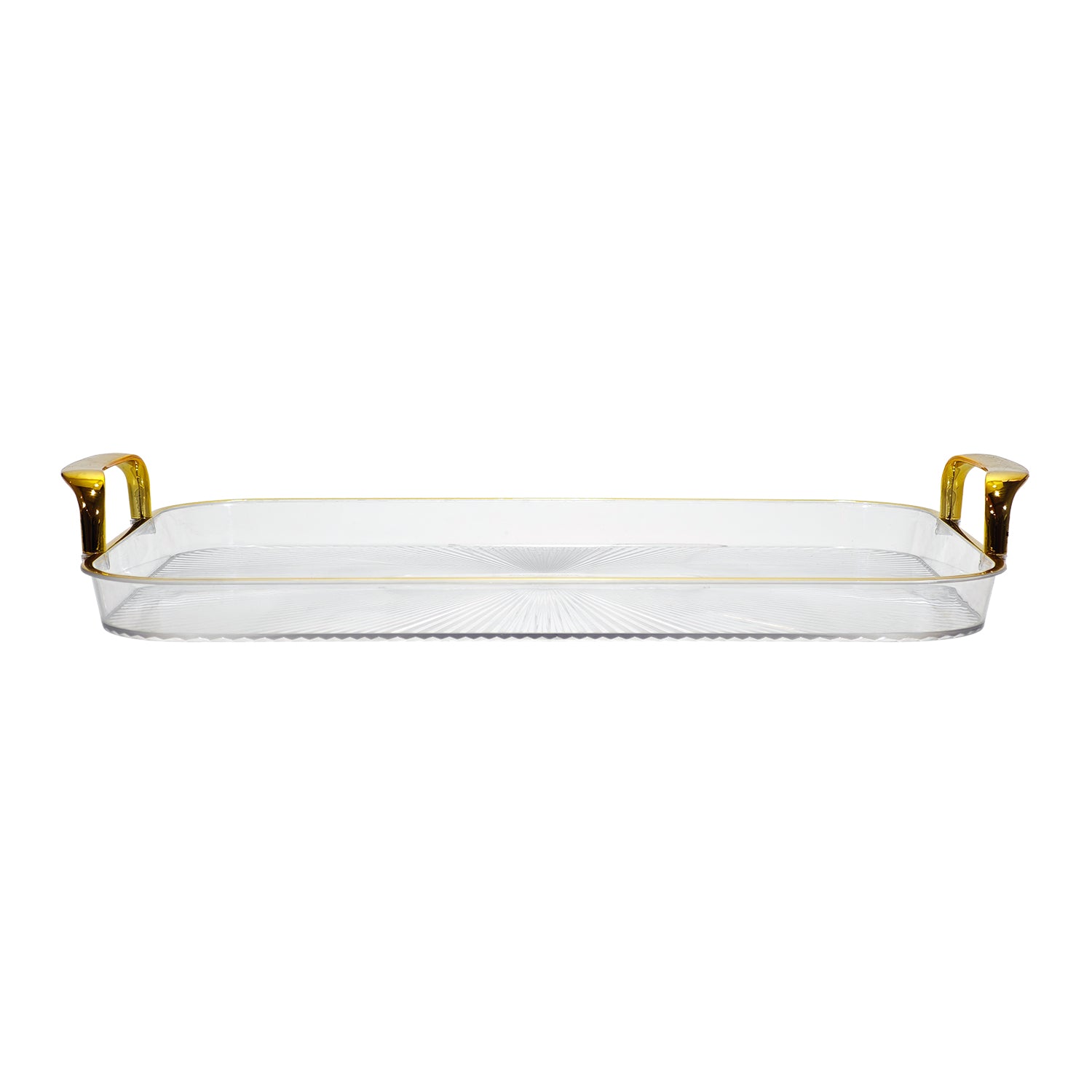 VESTIAMO CASA GRAN NATALE - Vassoio Rettangolare Trasparente con Manici Oro in PET 43x26,5 cm