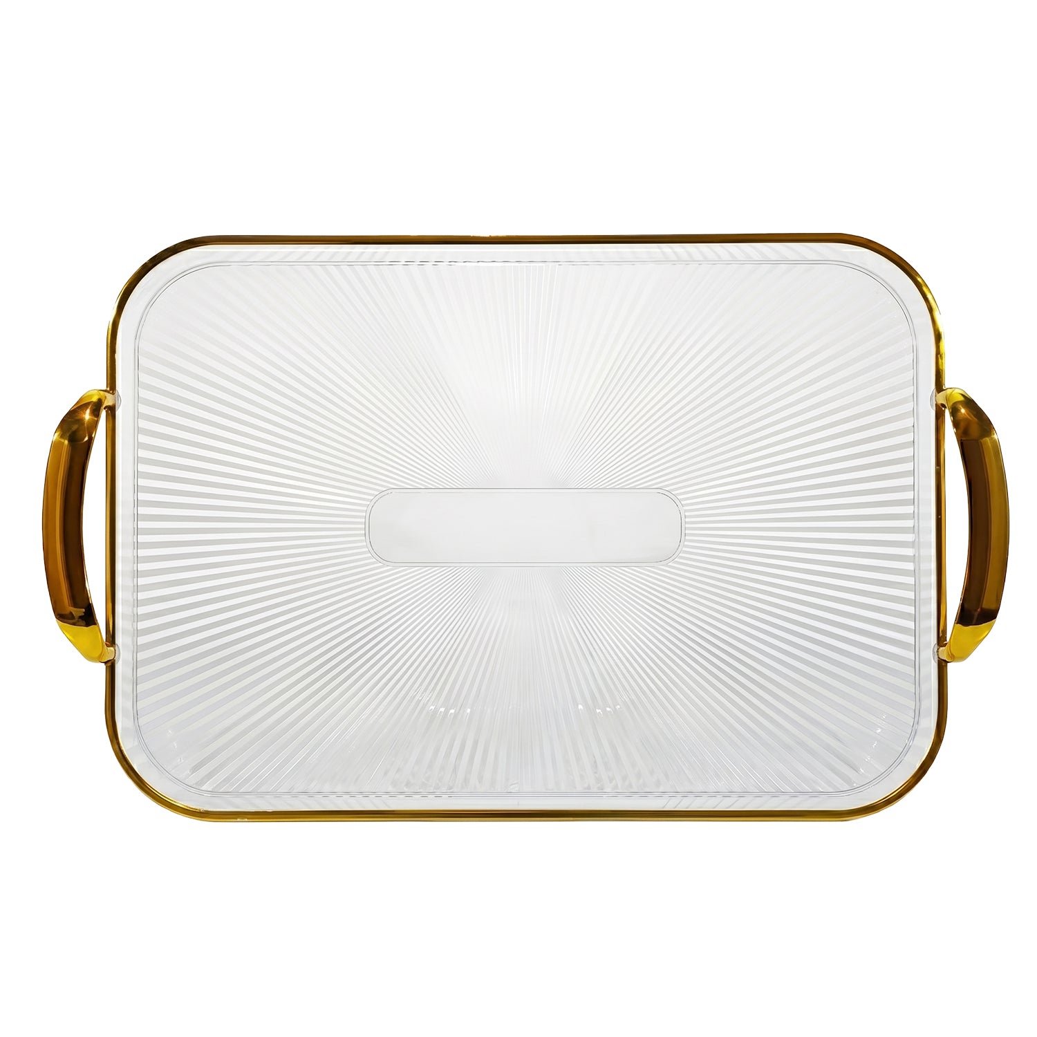 VESTIAMO CASA GRAN NATALE - Vassoio Rettangolare Trasparente con Manici Oro in PET 43x26,5 cm