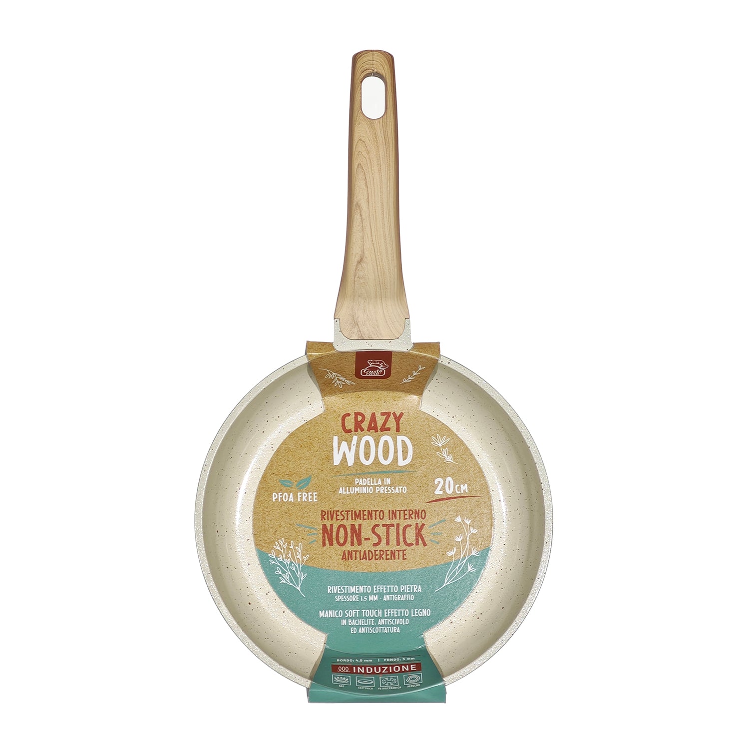 GUSTO CASA - Padella Antiaderente in alluminio pressato Crazy Wood diametro 20 cm