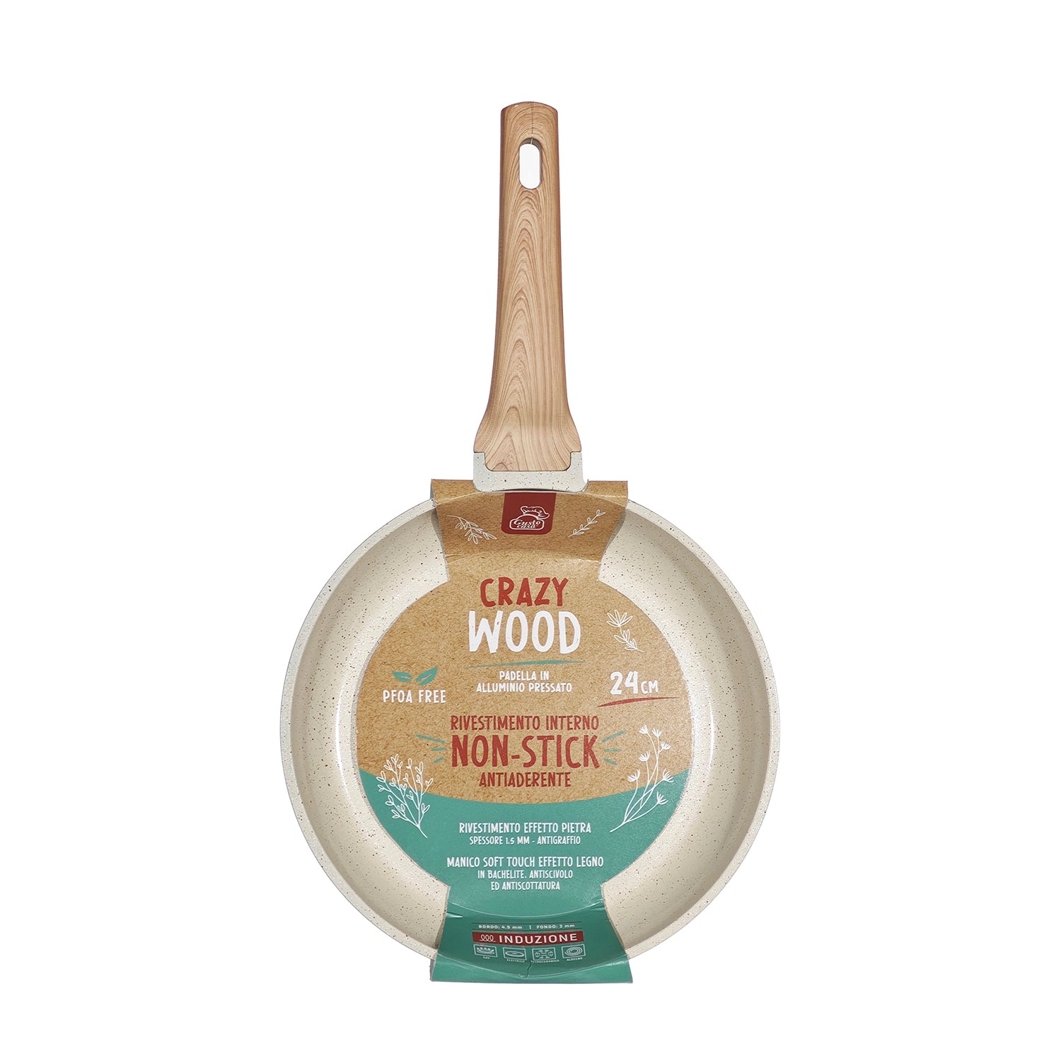 GUSTO CASA - Padella Antiaderente in alluminio pressato Crazy Wood diametro 24 cm