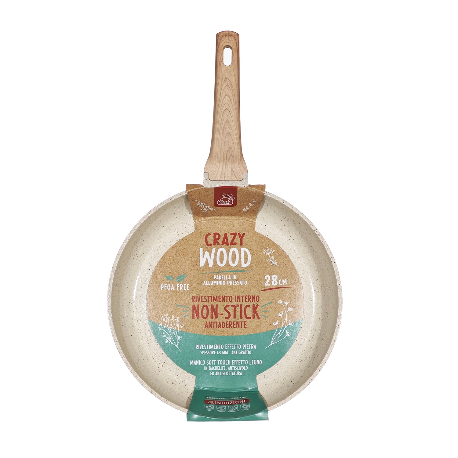 GUSTO CASA - Padella Antiaderente in alluminio pressato Crazy Wood diametro 28 cm