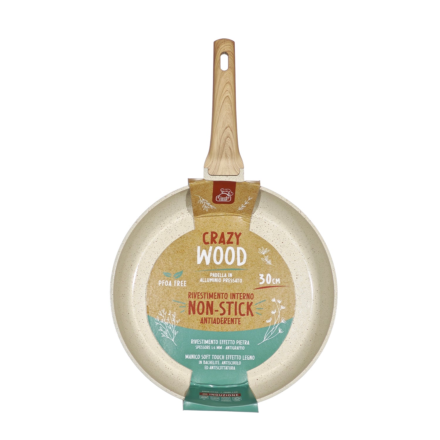 GUSTO CASA - Padella Antiaderente in alluminio pressato Crazy Wood diametro 30 cm