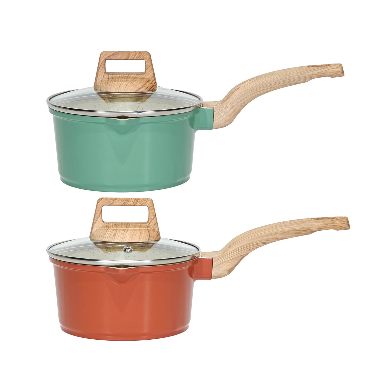 GUSTO CASA - Casseruola Antiaderente in alluminio pressato Crazy Wood diametro 16 cm con Coperchio in Vetro