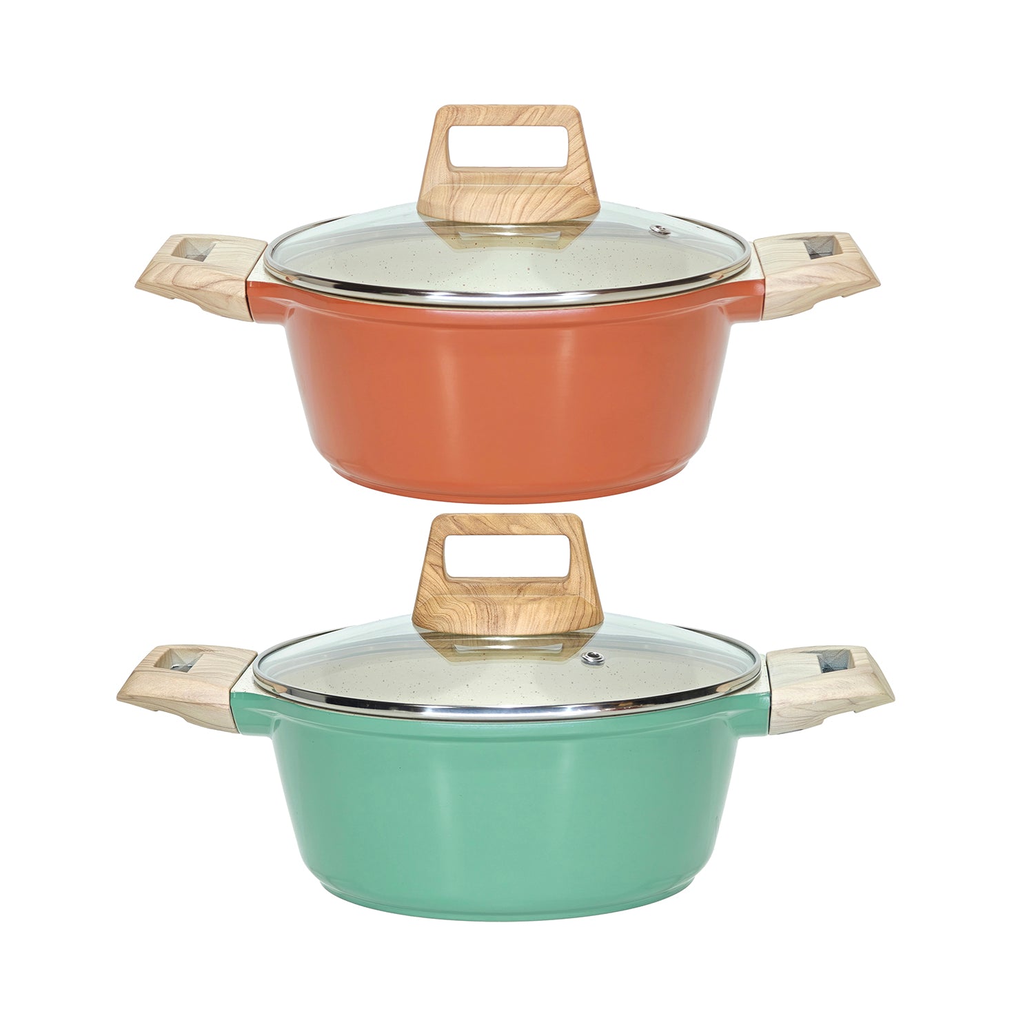 GUSTO CASA - Casseruola Antiaderente in alluminio pressato con Coperchio in Vetro Crazy Wood diametro 20 cm