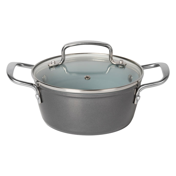 GUSTO CASA - Casseruola in alluminio forgiato con coperchio in vetro Linea Keramì diametro 18 cm