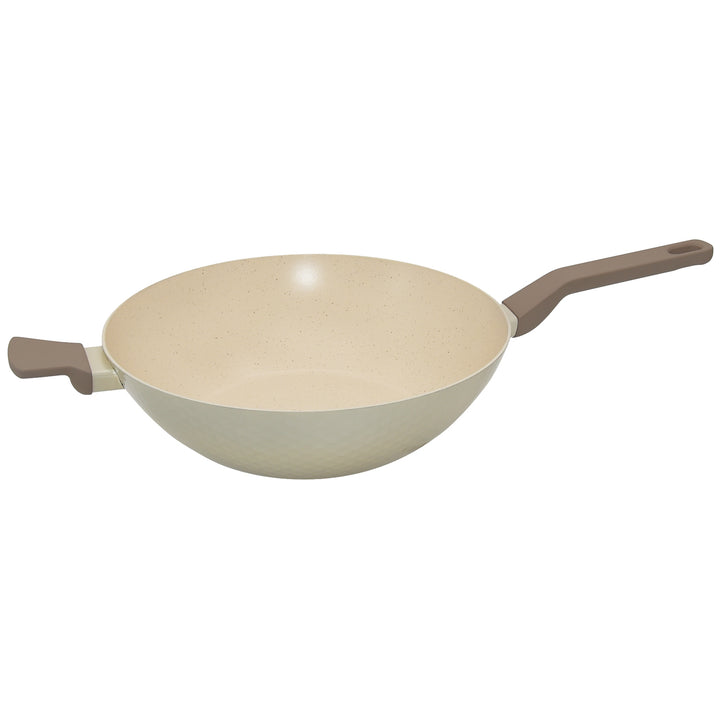 GUSTO CASA - Padella Wok in alluminio pressato Beige Linea Diamante diametro 32 cm