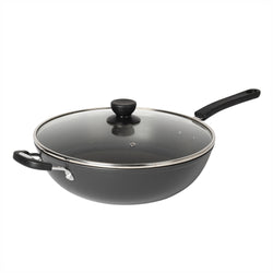 GUSTO CASA - Padella Wok in alluminio pressato con coperchio in vetro Linea Black Crown - diametro 28 cm