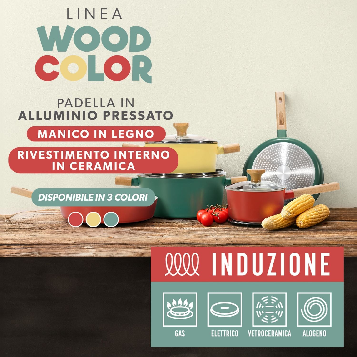 GUSTO CASA - Padella in alluminio pressato Linea Wood Color diametro 20 cm