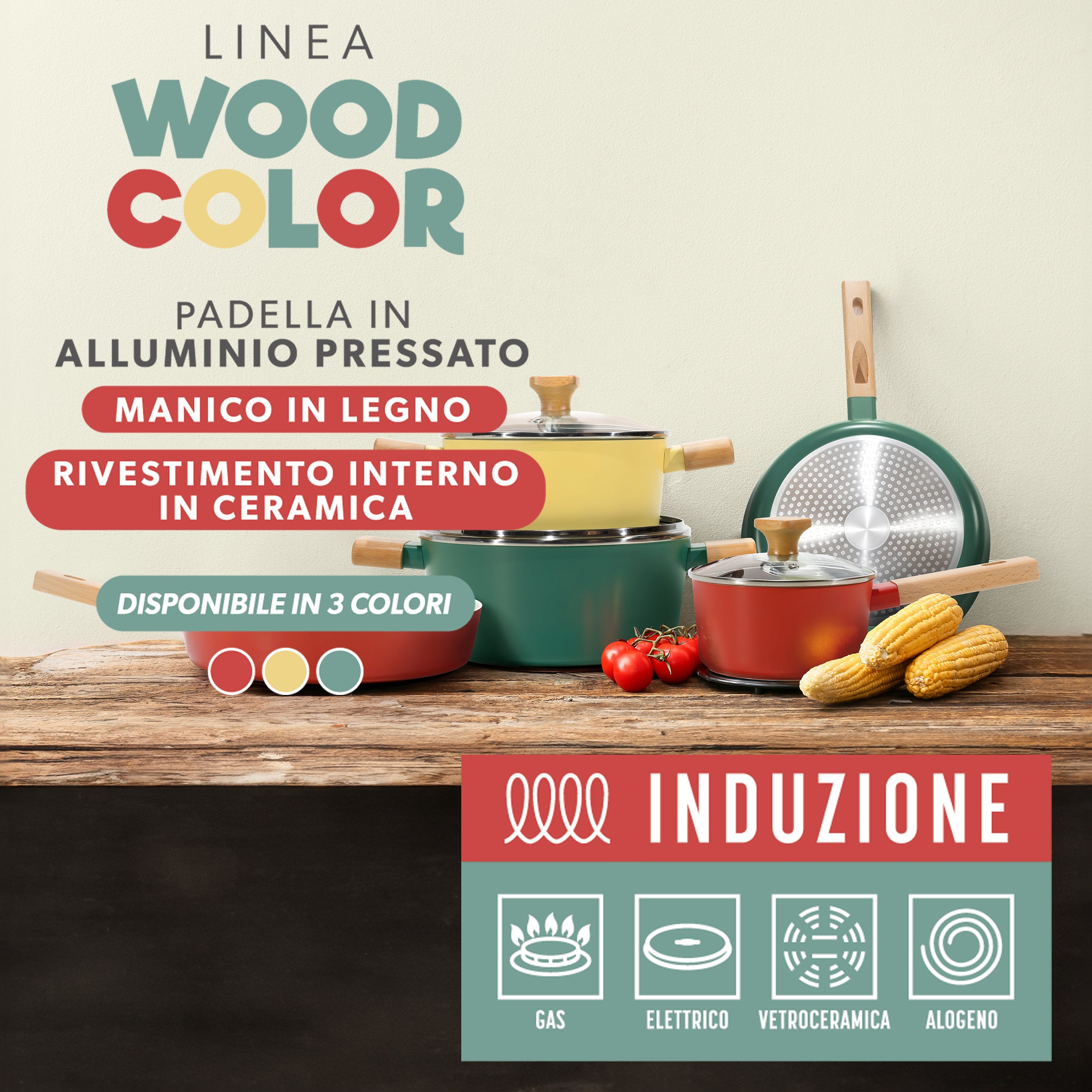 GUSTO CASA - Padella in alluminio pressato Linea Wood Color diametro 30 cm