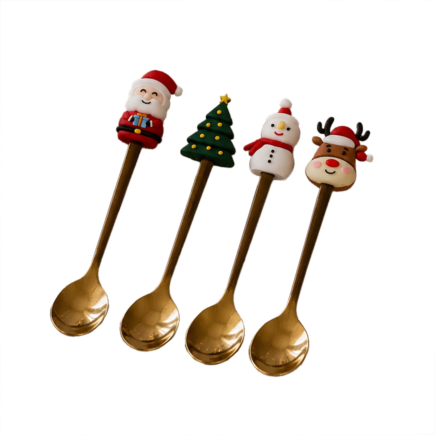 VESTIAMO CASA GRAN NATALE - Set 4 Cucchiaini Natalizi Oro in Acciaio Inox e Pvc