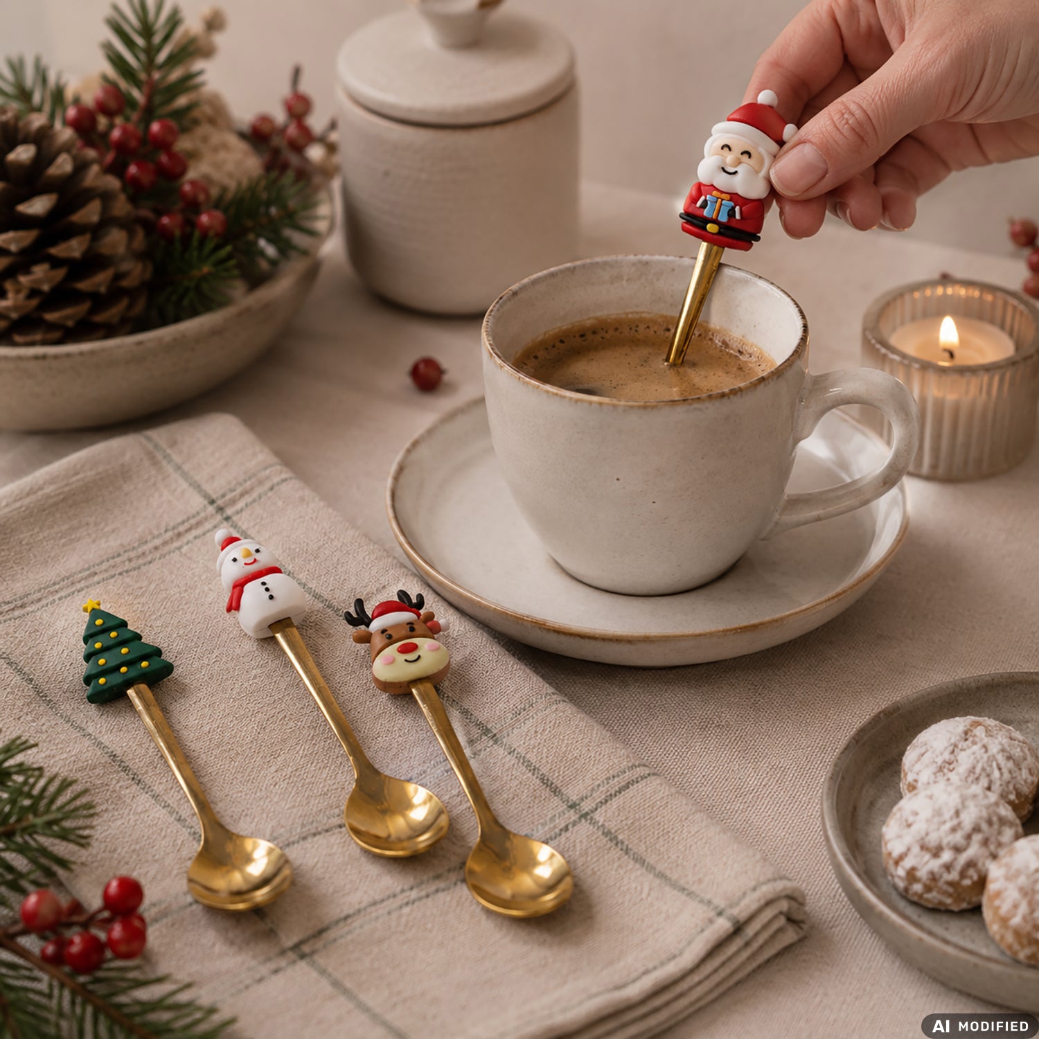 VESTIAMO CASA GRAN NATALE - Set 4 Cucchiaini Natalizi Oro in Acciaio Inox e Pvc