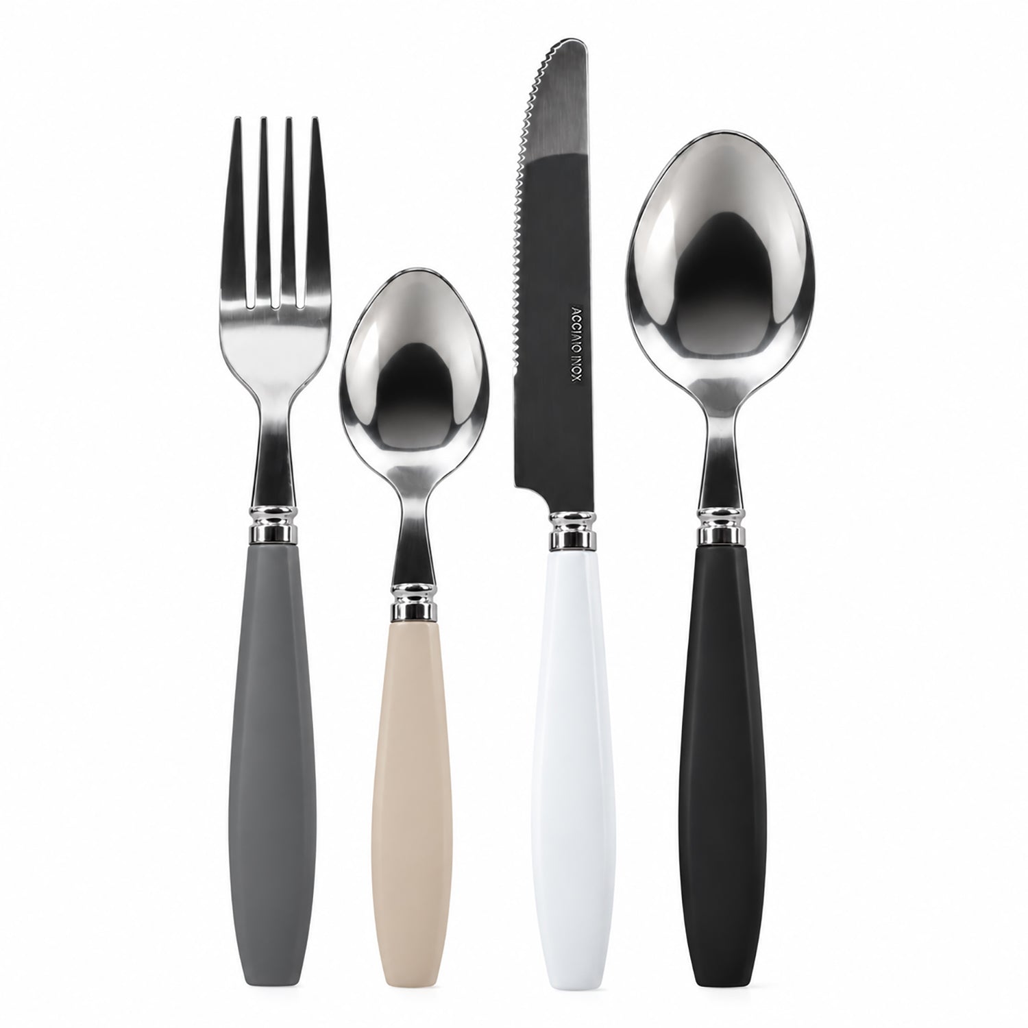 GUSTO CASA - Set Posate Giacinto 16 Pezzi in Acciaio Inox con Manici Colorati