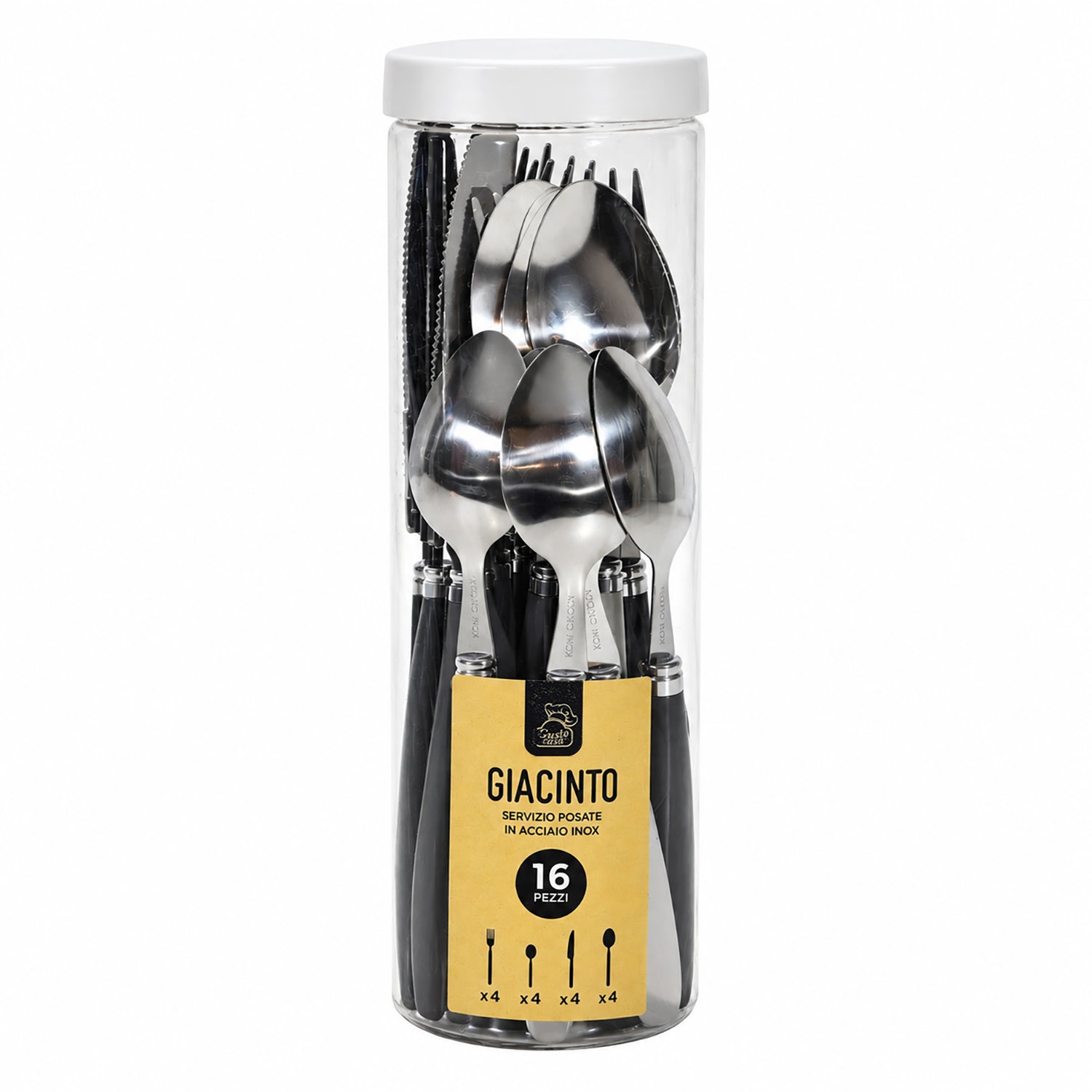 GUSTO CASA - Set Posate Giacinto 16 Pezzi in Acciaio Inox con Manici Colorati