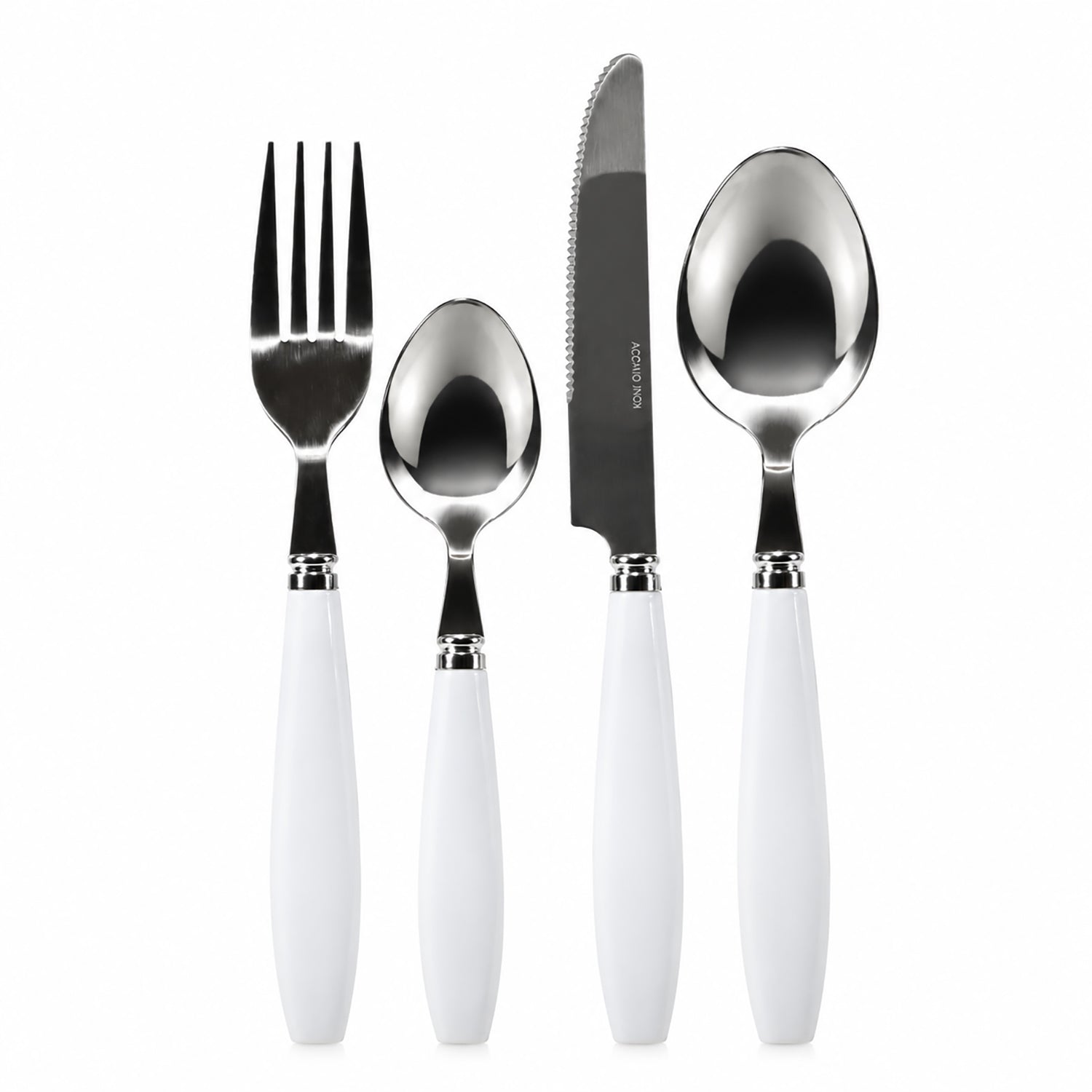 GUSTO CASA - Set Posate Giacinto 16 Pezzi in Acciaio Inox con Manici Bianchi
