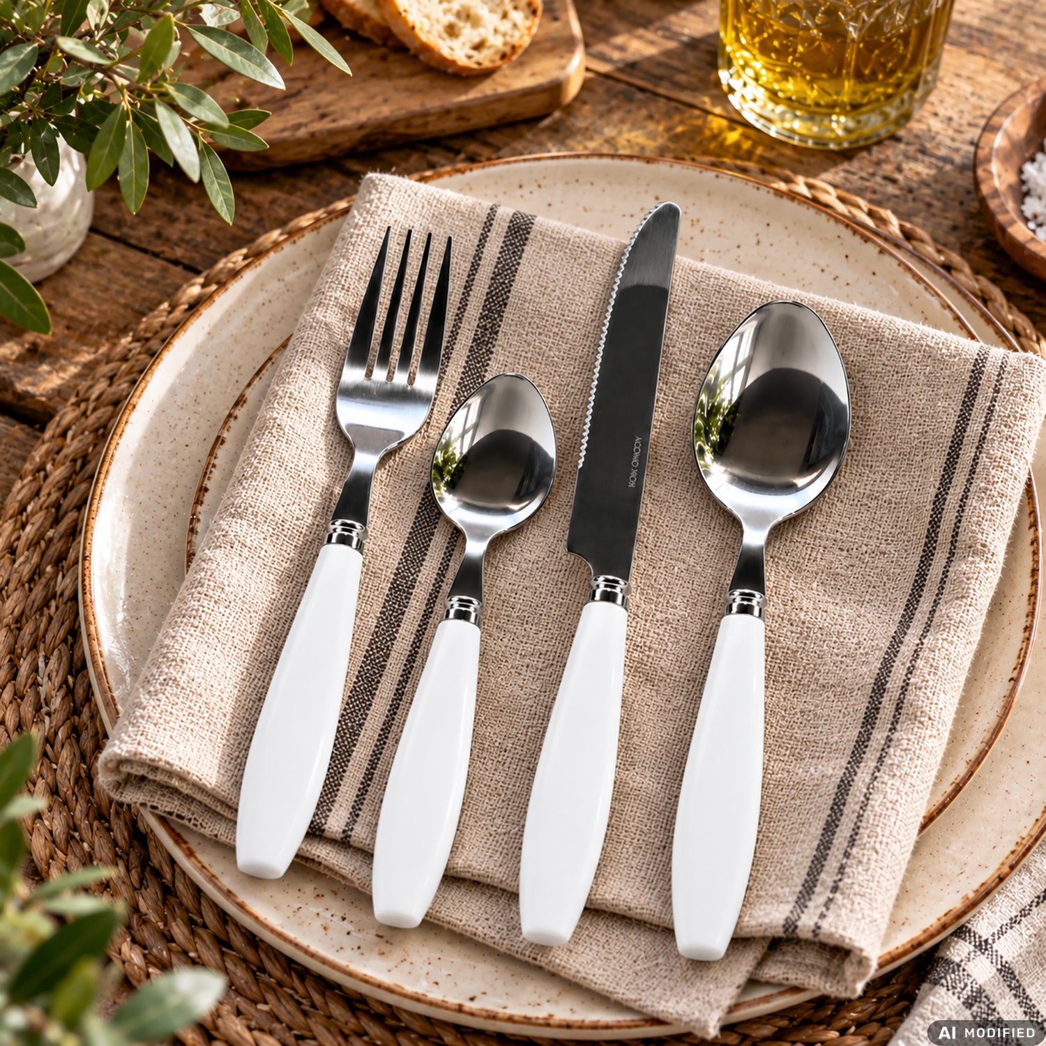 GUSTO CASA - Set Posate Giacinto 16 Pezzi in Acciaio Inox con Manici Bianchi