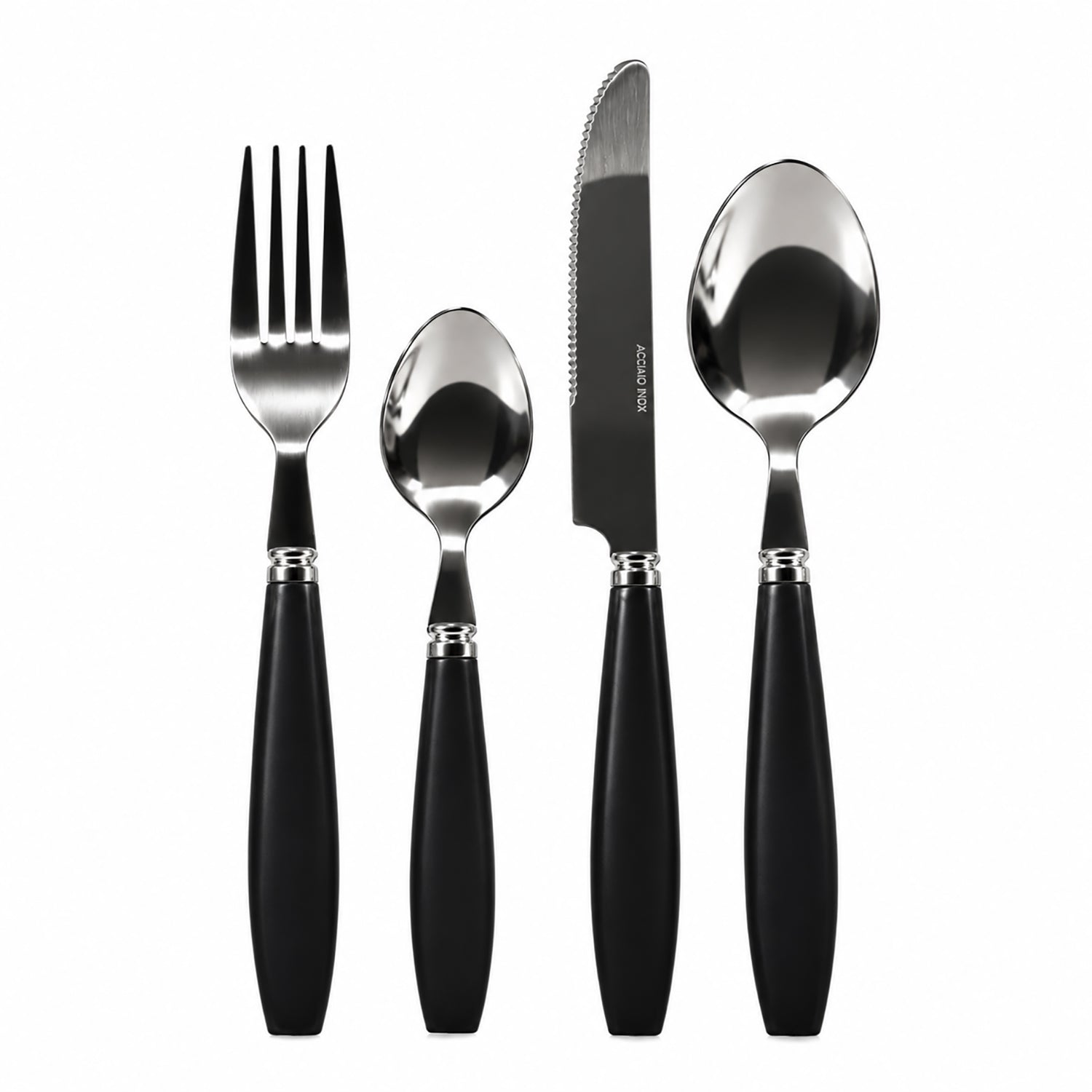 GUSTO CASA - Set Posate Giacinto 16 Pezzi in Acciaio Inox con Manici Neri