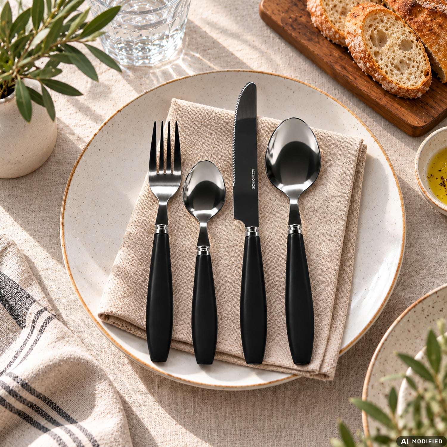 GUSTO CASA - Set Posate Giacinto 16 Pezzi in Acciaio Inox con Manici Neri