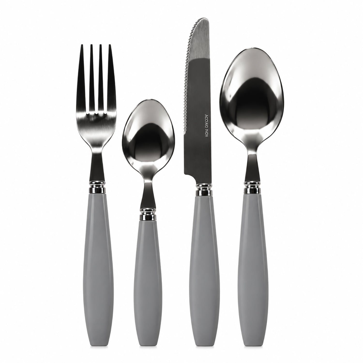 GUSTO CASA - Set Posate Giacinto 16 Pezzi in Acciaio Inox con Manici Grigi
