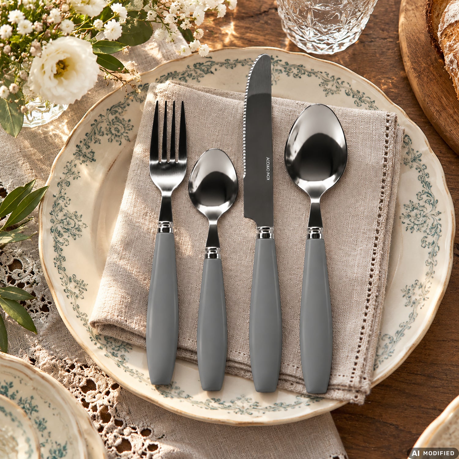 GUSTO CASA - Set Posate Giacinto 16 Pezzi in Acciaio Inox con Manici Grigi