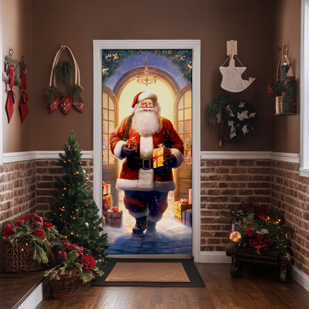 PEVSCO Set di 4 decorazioni natalizie per il bagno, copriwater e copri WC, tappetini da bagno e tappetino per WC a forma di U, decorazioni per la casa natalizie (colore: Babbo Natale