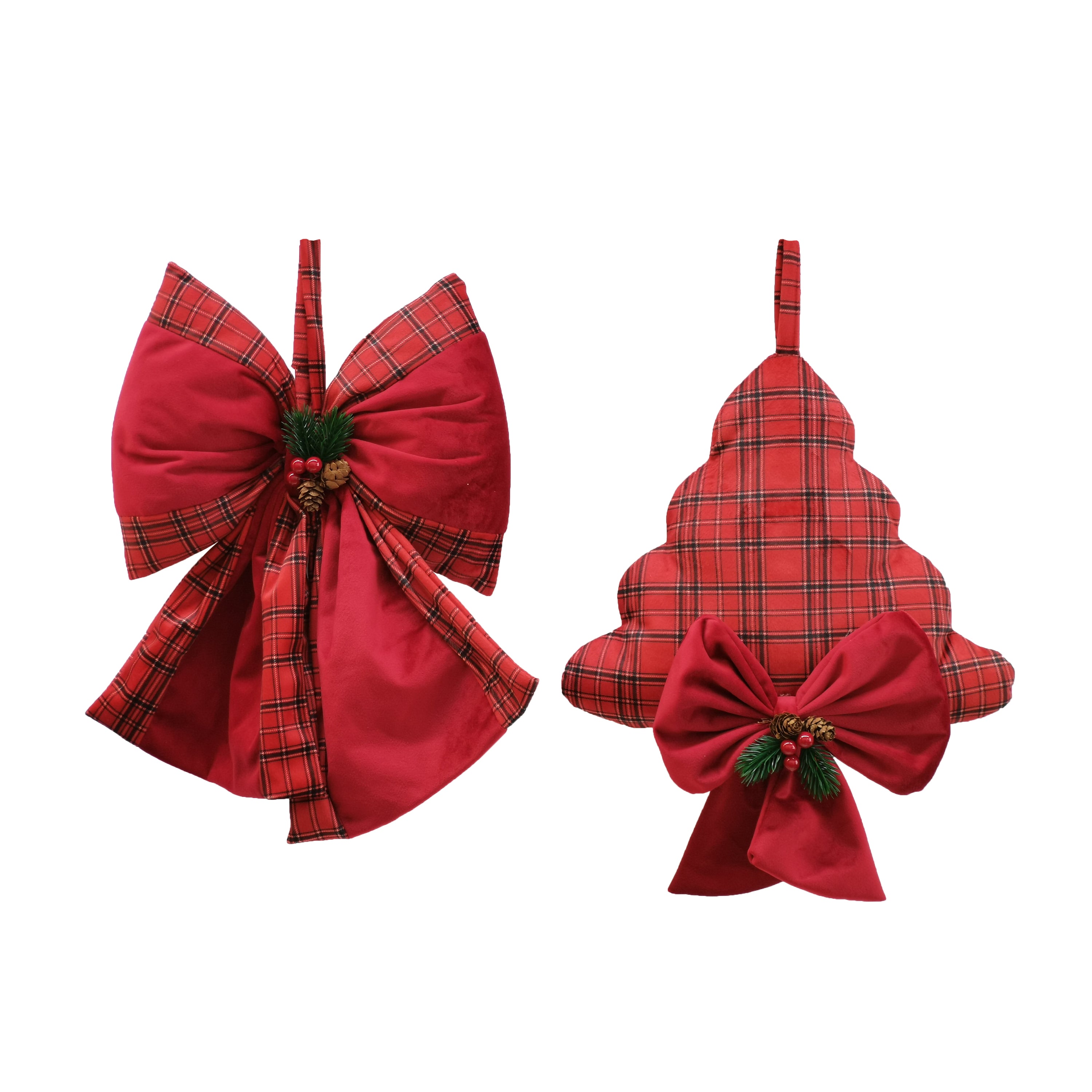 VESTIAMO CASA GRAN NATALE - Appendino Dietroporta Natalizio in Poliestere Rosso con dettagli Tartan h35 cm