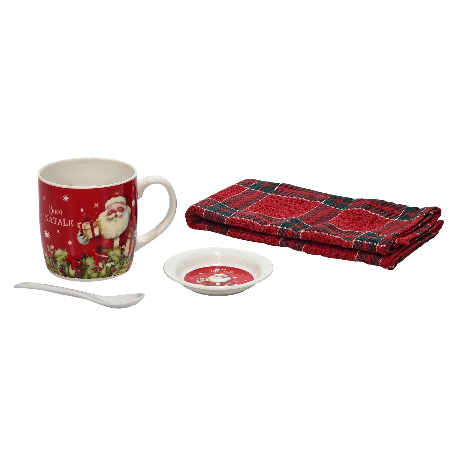 VESTIAMO CASA GRAN NATALE - Set Tazza Natalizia con Piattino, Cucchiaino e Strofinaccio