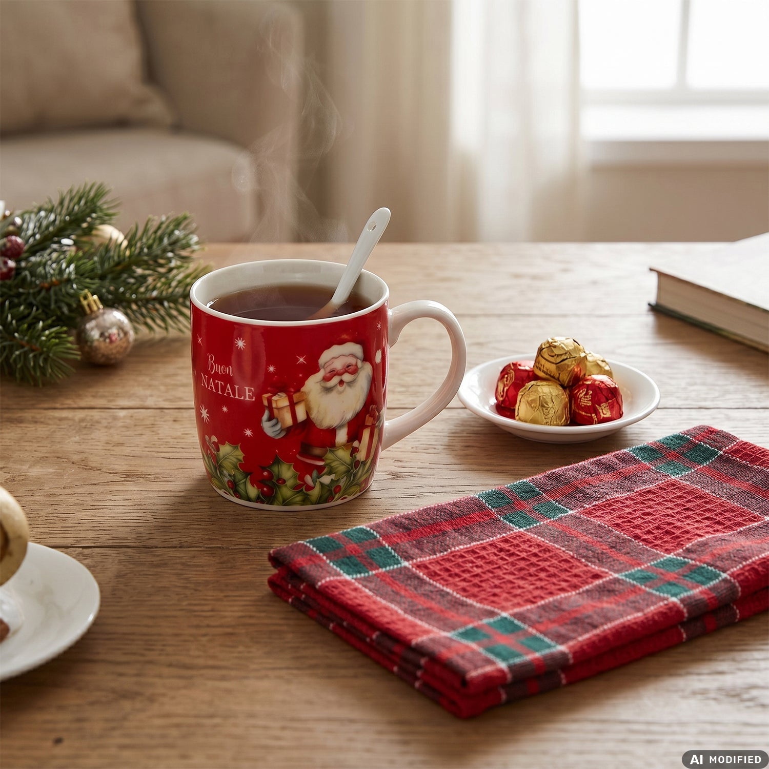 VESTIAMO CASA GRAN NATALE - Set Tazza Natalizia con Piattino, Cucchiaino e Strofinaccio