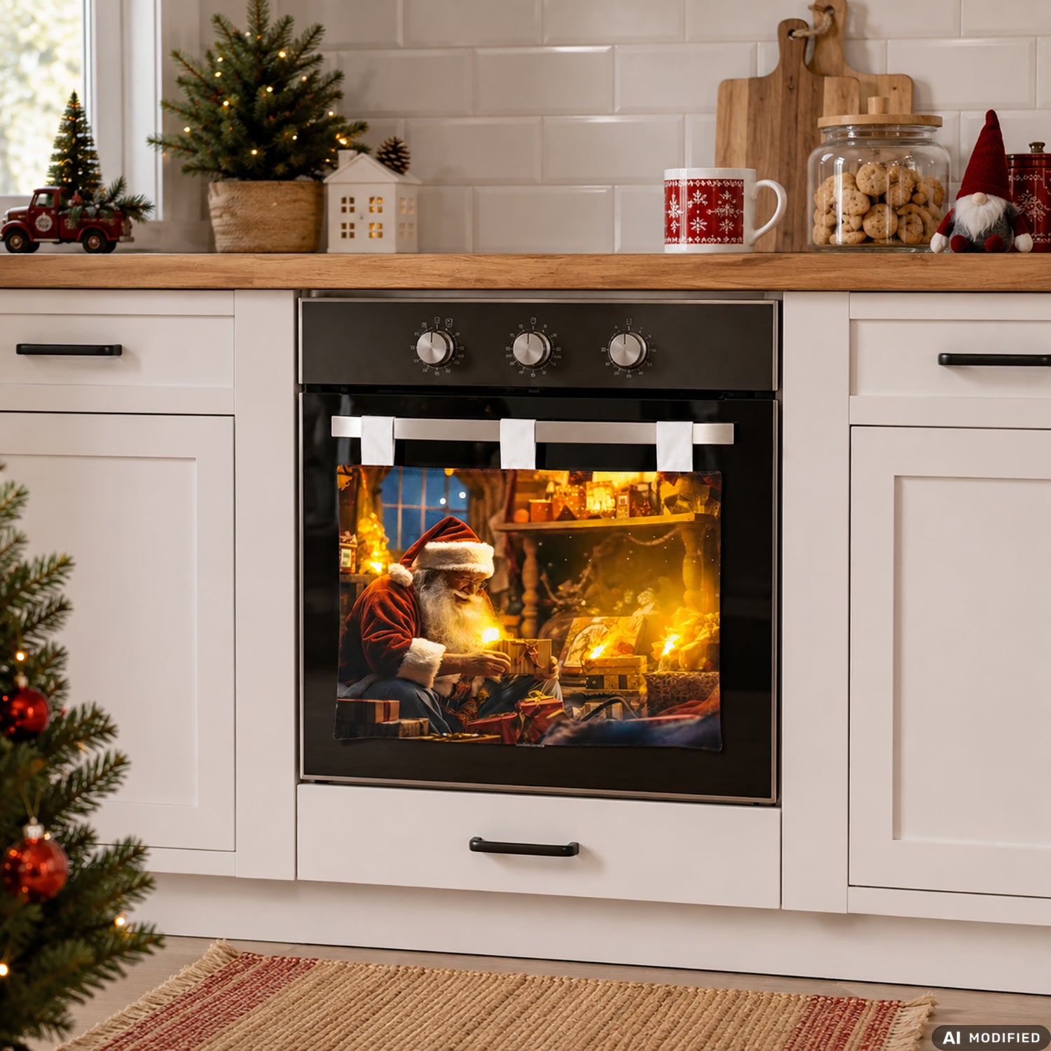 VESTIAMO CASA GRAN NATALE - Copriforno Luminoso Natalizio con 4 LED Bianco Caldo 48x38 cm