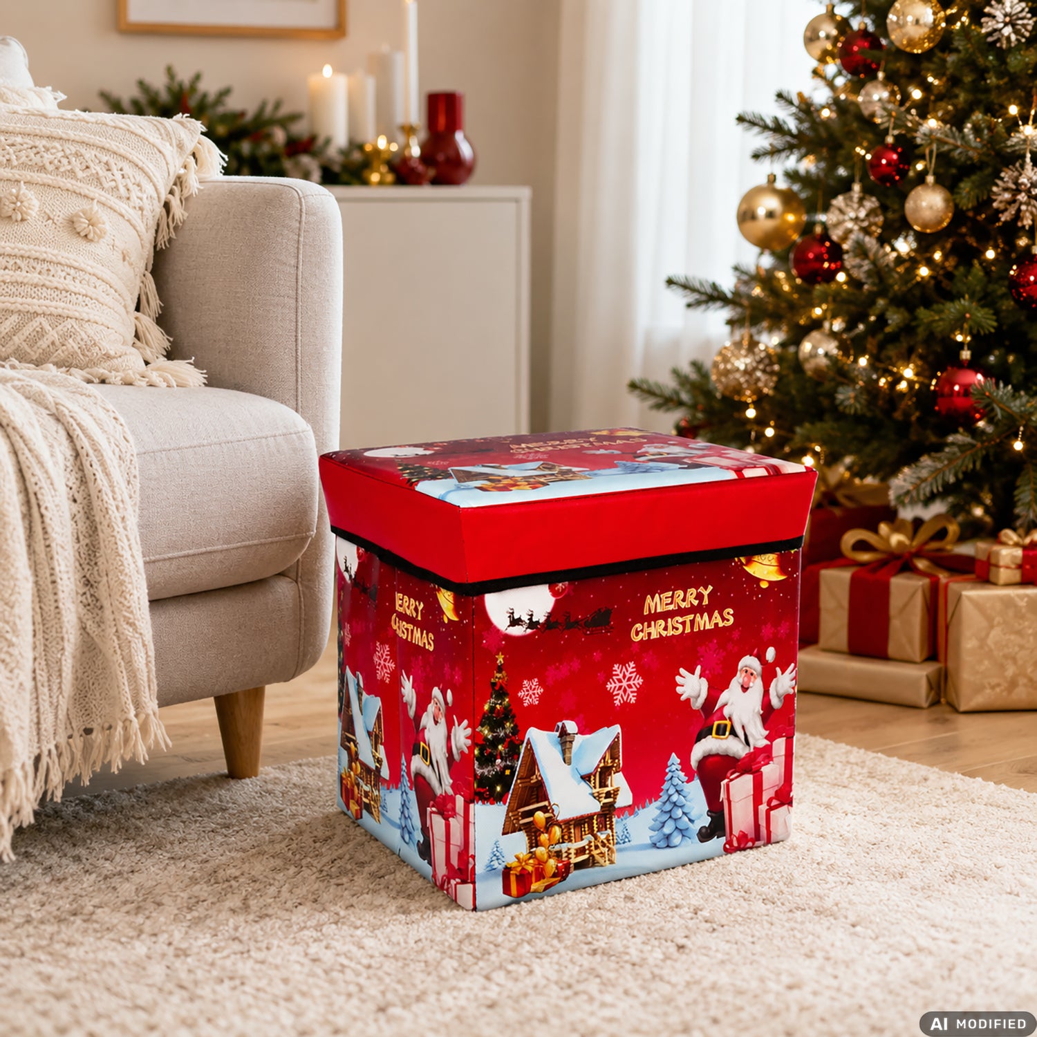 VESTIAMO CASA GRAN NATALE - Pouf Contenitore Natalizio Pieghevole h30x30x30 cm
