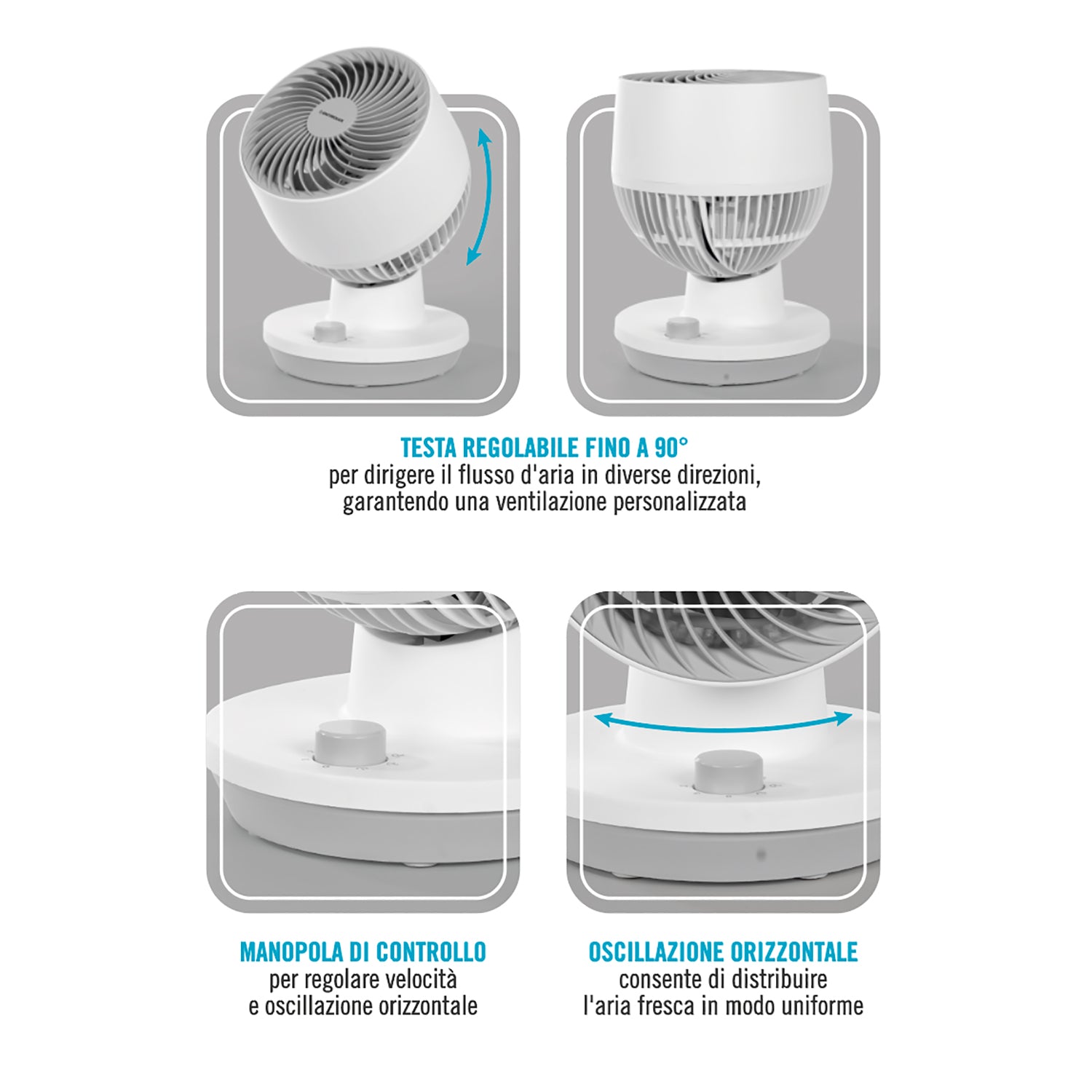 DICTROLUX - Ventilatore da tavolo Dynamic Fan 45 Watt - h29,5 cm diametro 21 cm
