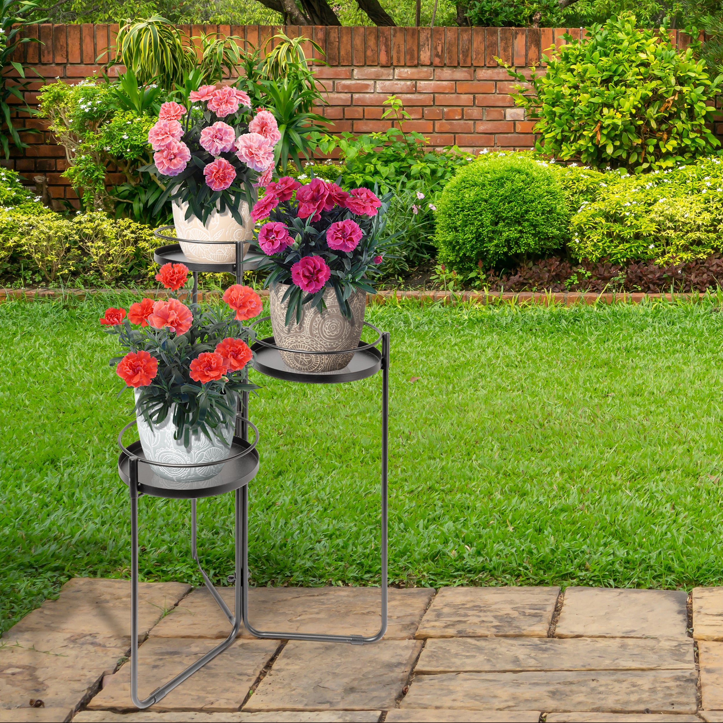VESTIAMO CASA GIARDINO - Fioriera Portapiante Antracite in acciaio a 3 Livelli - h71x51 cm